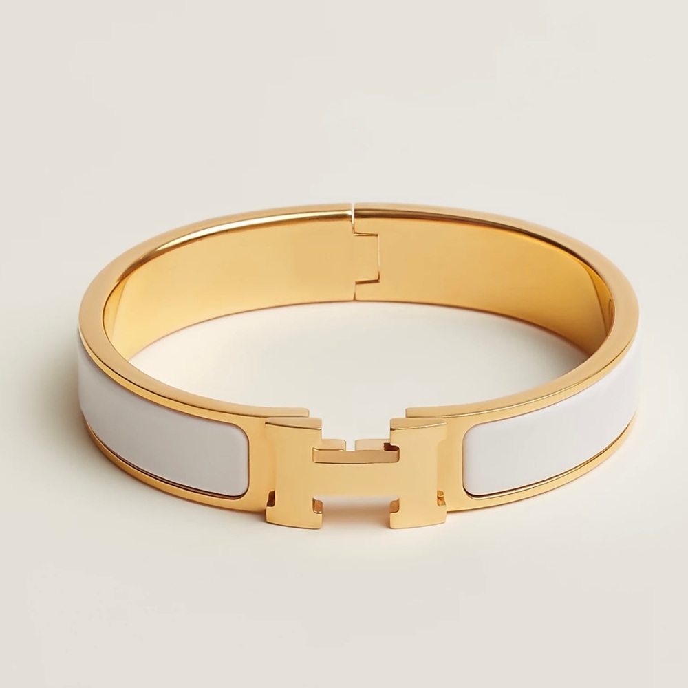 Hermès Clic H Bracelet White and Rose Gold  WITH BOX